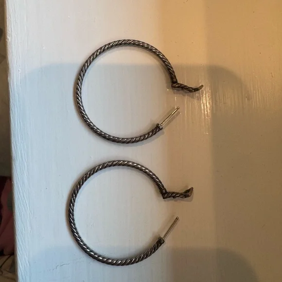 David Yurman Sterling Silver Cable Hoop Earrings - Picture 3 of 4